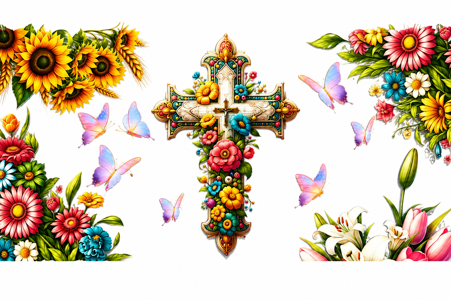 MCW-RE016 | Floral Cross & Sunflower