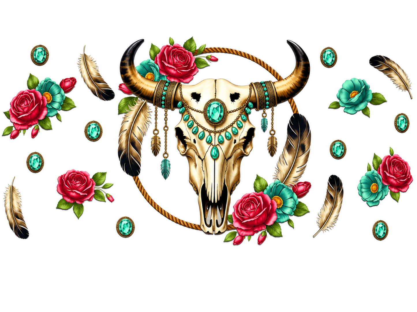 MCW-WE005 | Turquoise Floral Bull Skull